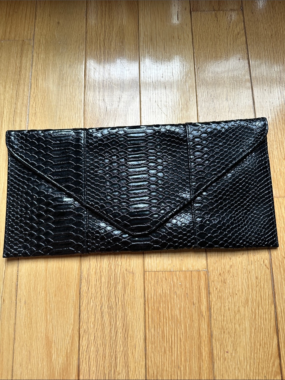 Black Faux-Snake Envelope Clutch Bag
